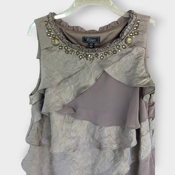 Dress Barn Beige Tiered Dress Size 14 - Picture 2 of 5